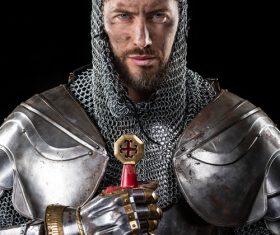 Medieval knight wearing armor Stock Photo 02