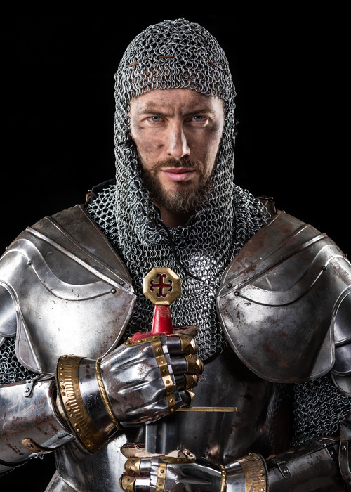 Medieval knight wearing armor Stock Photo 02