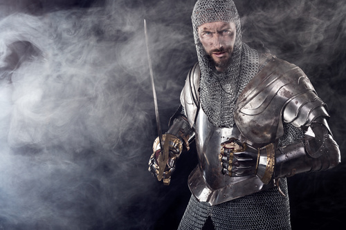 Medieval knight wearing armor Stock Photo 04