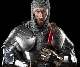 Medieval knight wearing armor Stock Photo 05