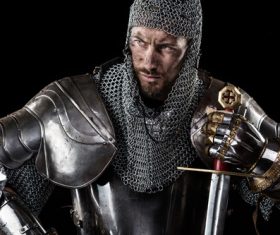 Medieval knight wearing armor Stock Photo 06