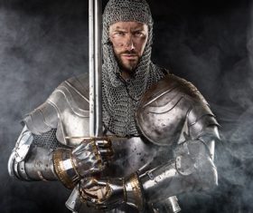 Medieval knight wearing armor Stock Photo 07