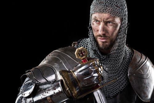 Medieval knight wearing armor Stock Photo 08