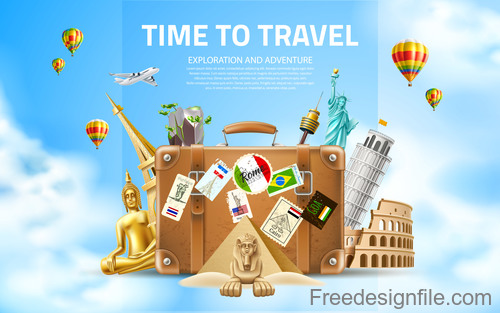 Modern travel design vector material 05