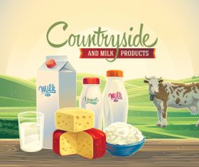 Natural farm milk food poster design vector 04