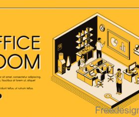 Office room isometric template design vector 01