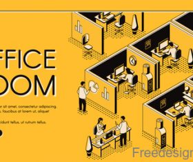 Office room isometric template design vector 02