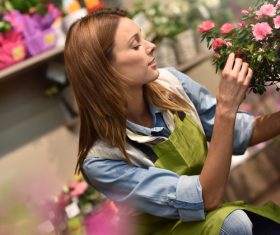 Operating flower shop woman Stock Photo 02
