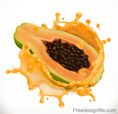 Papaya juice splash vector illustration
