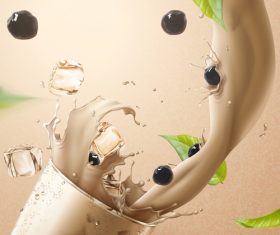 Pearl milk tea splash vector illustration 01
