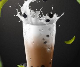 Pearl milk tea splash vector illustration 02