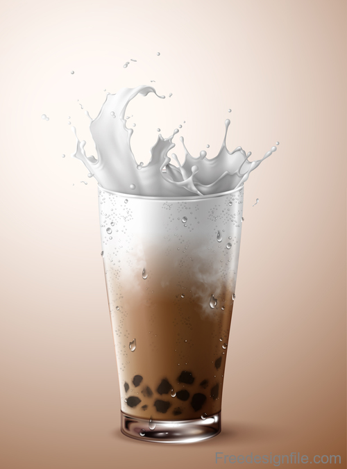 Pearl milk tea splash vector illustration 03