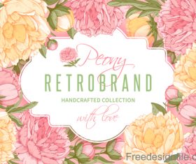 Peonies flower with retro card vector design 01