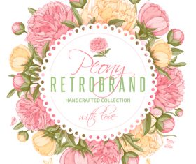 Peonies flower with retro card vector design 02