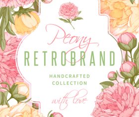 Peonies flower with retro card vector design 03