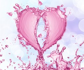 Pink heart from water splash with bubbles Stock Photo 05
