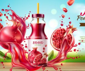 Pomegranate juice advertising poster design vector 01