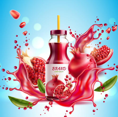 Pomegranate juice advertising poster design vector 02