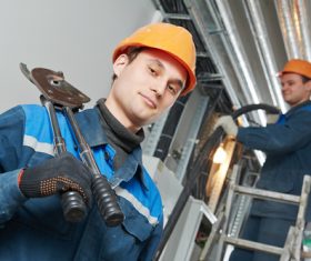 Professional Electrician repair line Stock Photo