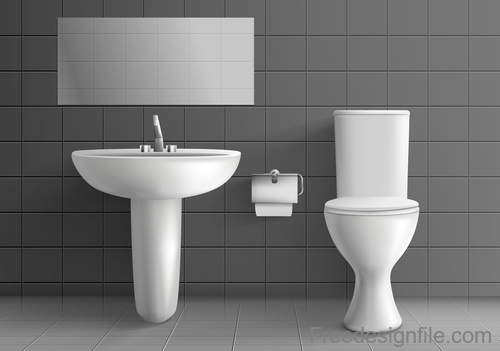 Public toilet interior design template vector 01