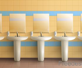 Public toilet interior design template vector 03