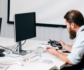Quadrocopter programmers Stock Photo