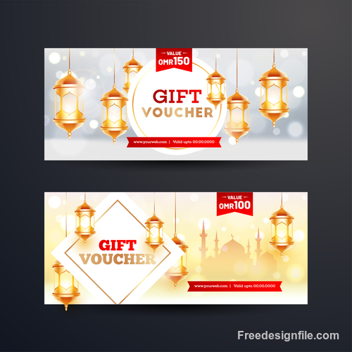 Ramadan gift voucher template vector 02