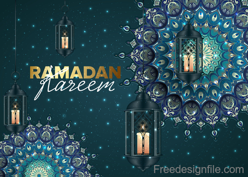 Ramadan kareem background with decor pattern vector 02
