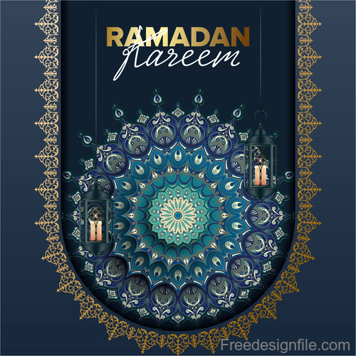 Ramadan kareem background with decor pattern vector 04