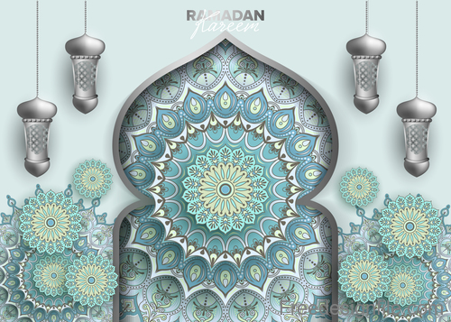 Ramadan kareem background with decor pattern vector 05
