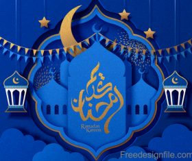 Ramadan kareem blue ornate background vector 03