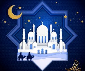 Ramadan kareem blue ornate background vector 05