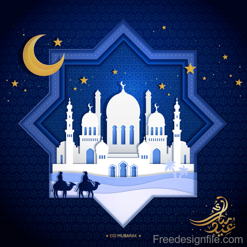 Ramadan kareem blue ornate background vector 05