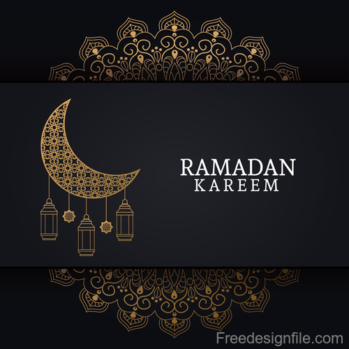 Ramadan kareem card with luxury decor vector 02