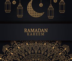 Ramadan kareem card with luxury decor vector 03