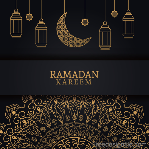 Ramadan kareem card with luxury decor vector 03