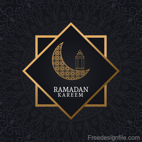 Ramadan kareem card with luxury decor vector 04
