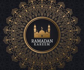Ramadan kareem card with luxury decor vector 05