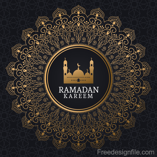 Ramadan kareem card with luxury decor vector 05
