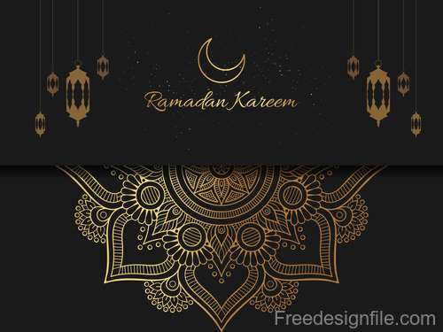 Ramadan kareem card with luxury decor vector 06