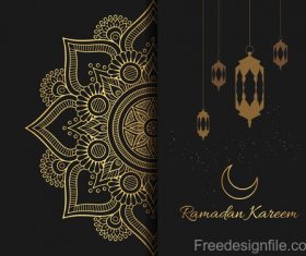 Ramadan kareem card with luxury decor vector 07