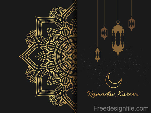Ramadan kareem card with luxury decor vector 07