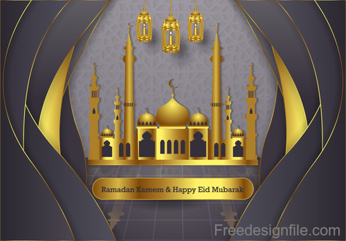 Ramadan kareem with eid mubarak festival design vector 02