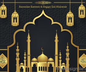 Ramadan kareem with eid mubarak festival design vector 04