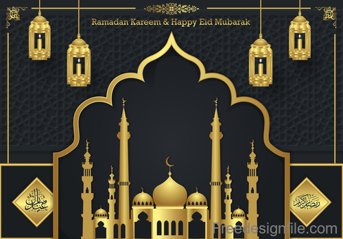 Ramadan kareem with eid mubarak festival design vector 04