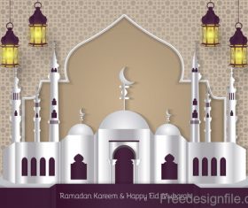 Ramadan kareem with eid mubarak festival design vector 05
