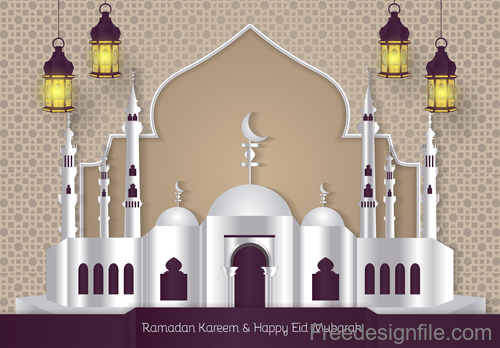 Ramadan kareem with eid mubarak festival design vector 05