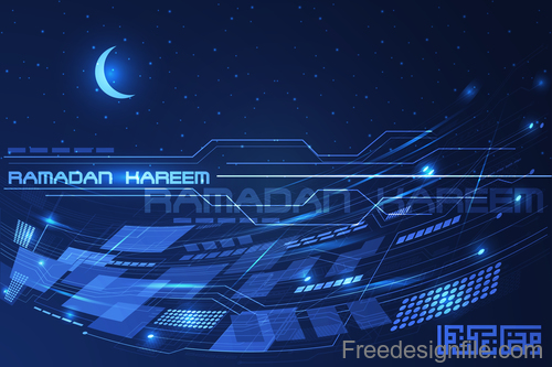 Ramadan kareem with tech background vector