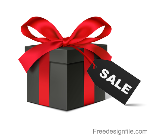 Red bows with black gift box and black friday tag vector 01