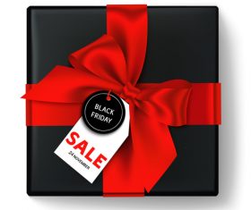 Red bows with black gift box and black friday tag vector 02